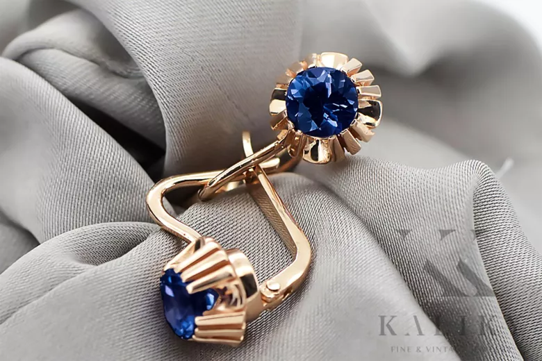 Auskarai Vintažiniai papuošalai Sapyras Originalus 14k rožinio aukso vintage vec027r